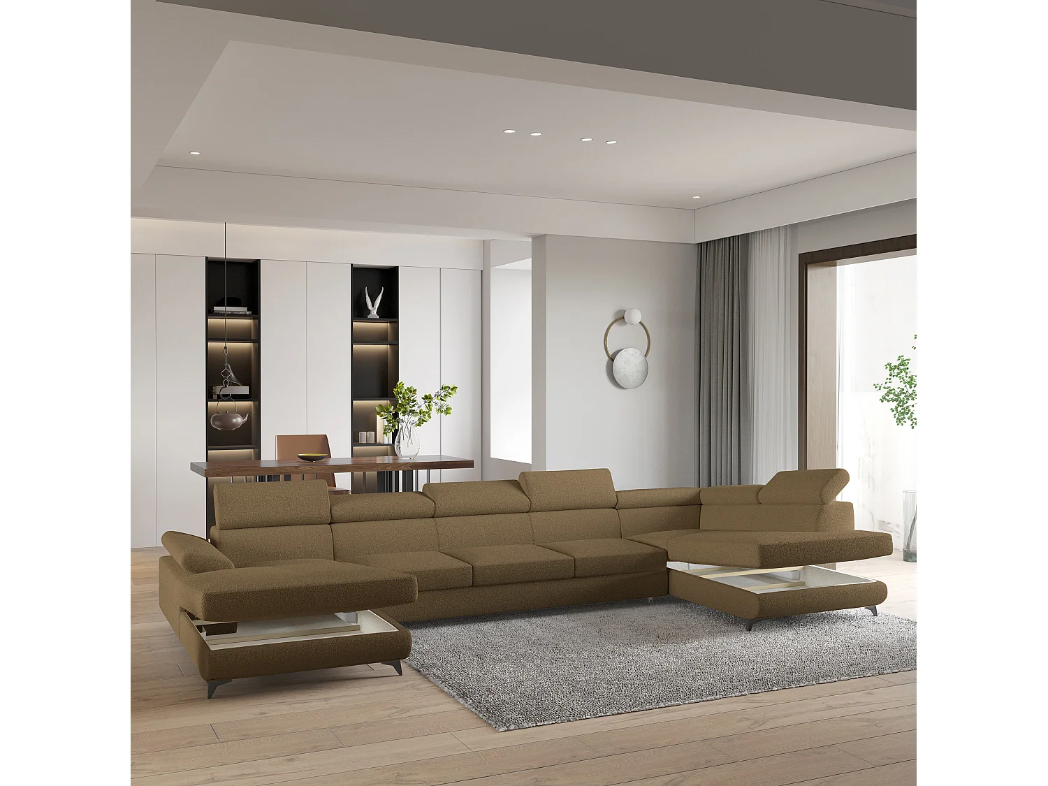 Hoekbank MONTIVA van fluweel met slaapfunctie Orange