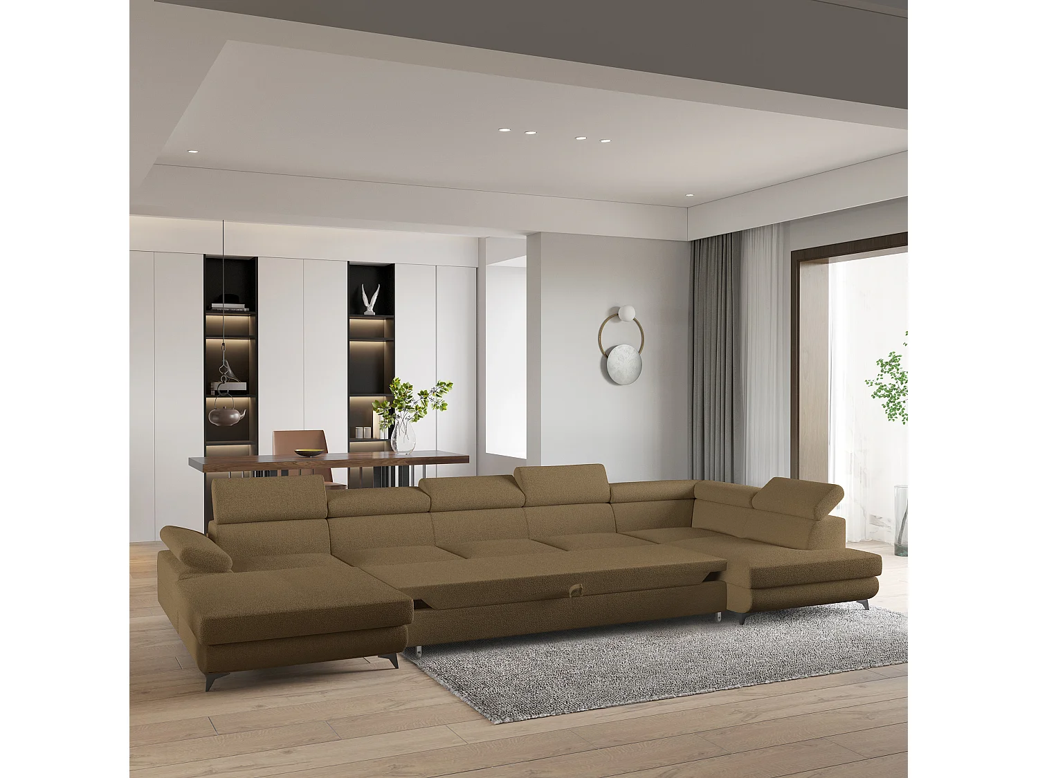 Hoekbank MONTIVA van fluweel met slaapfunctie Orange