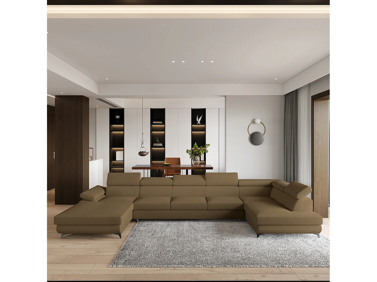 Hoekbank MONTIVA van fluweel met slaapfunctie Orange