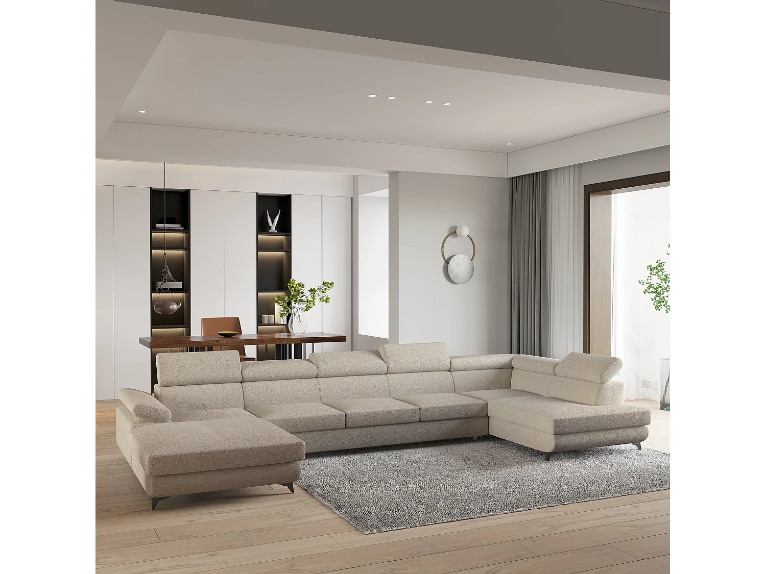 Hoekbank MONTIVA van fluweel met slaapfunctie Beige