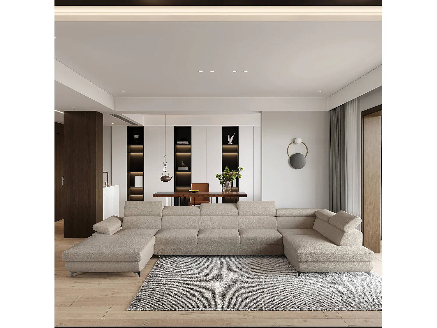 Hoekbank MONTIVA van fluweel met slaapfunctie Beige