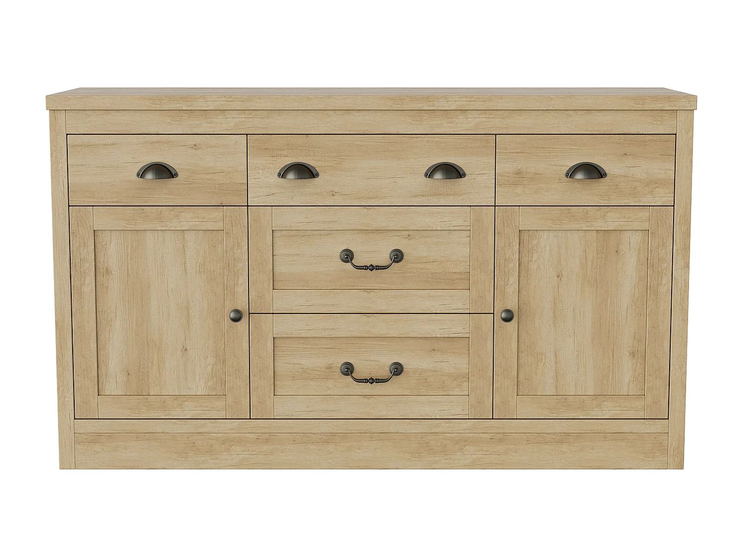 Commode avec 2 portes et 5 tiroirs - étagère décorative de l'armoire d'affichage - meubles de stockage en bois