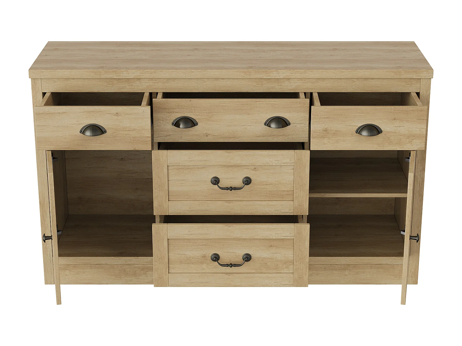 Commode avec 2 portes et 5 tiroirs - étagère décorative de l'armoire d'affichage - meubles de stockage en bois