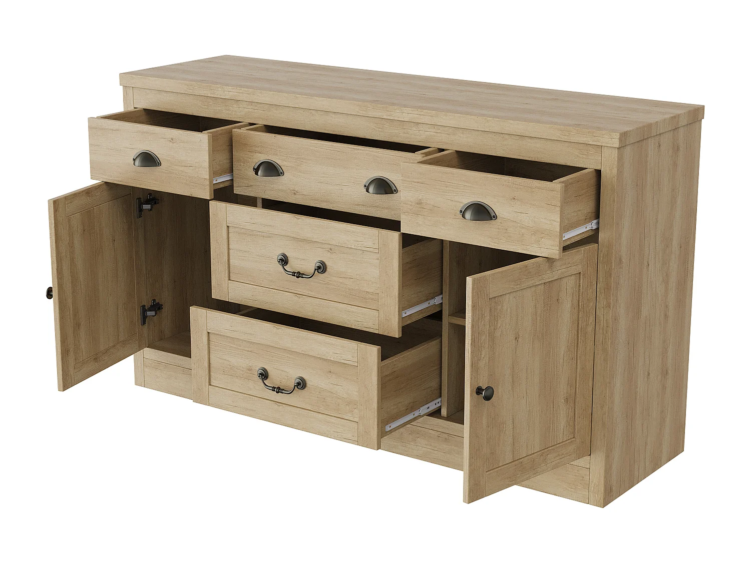 Commode avec 2 portes et 5 tiroirs - étagère décorative de l'armoire d'affichage - meubles de stockage en bois