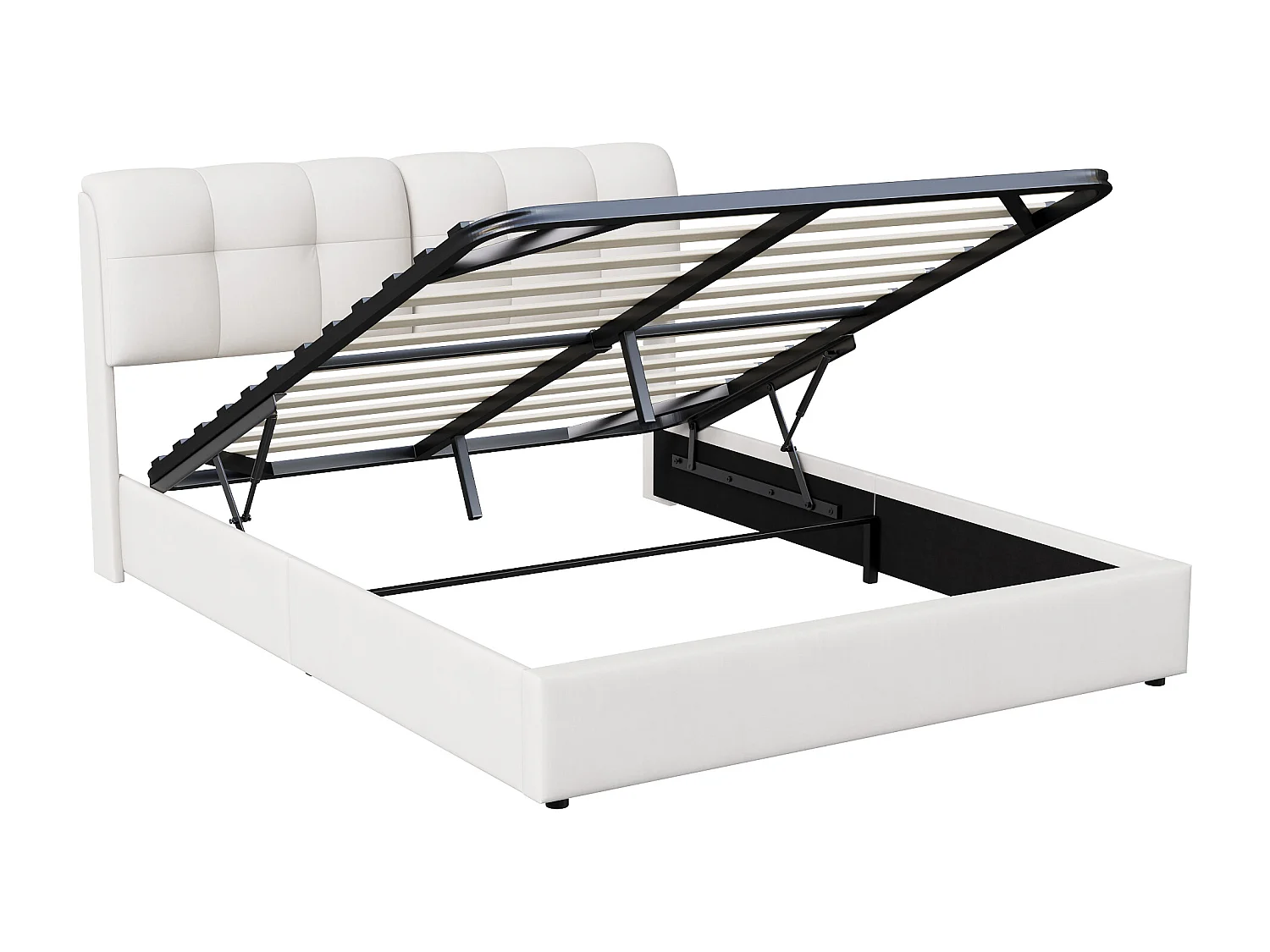 Lit hydraulique rembourré avec boîte de rangement - cadre de lit double avec lumière LED et base à lames - dossier en velours - Beige - 140x200cm