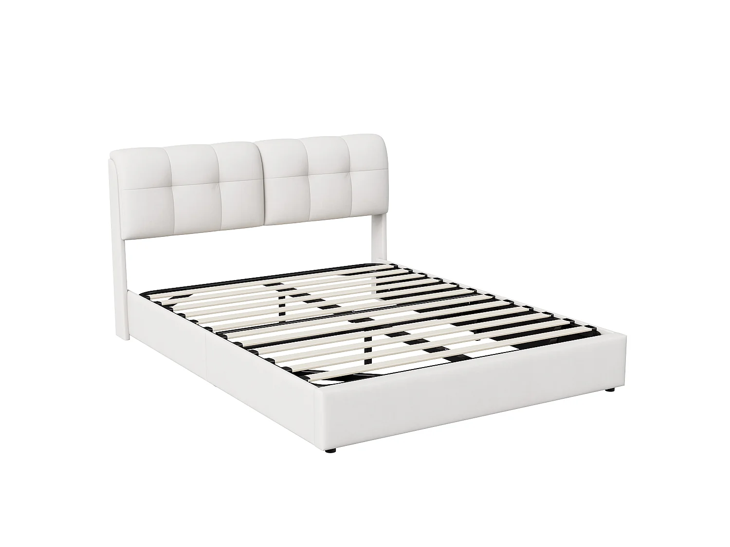 Lit hydraulique rembourré avec boîte de rangement - cadre de lit double avec lumière LED et base à lames - dossier en velours - Beige - 140x200cm