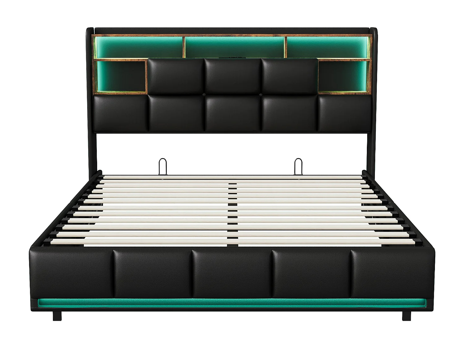 Cadre de lit de stockage d'espace de levage hydraulique PU - Lit double avec lumière LED et étagère de stockage - Meubles pour la maison Lit rembourré - 140x190cm -