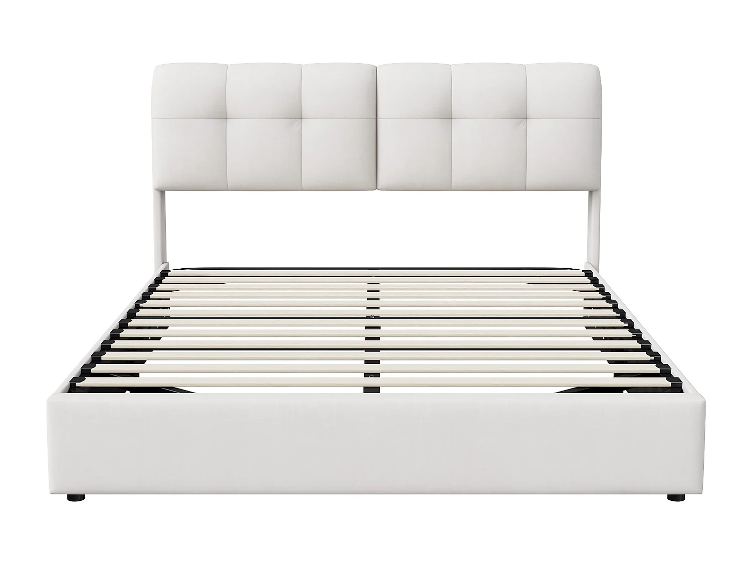 Lit hydraulique rembourré avec boîte de rangement - cadre de lit double avec lumière LED et base à lames - dossier en velours - Beige- 160x200cm