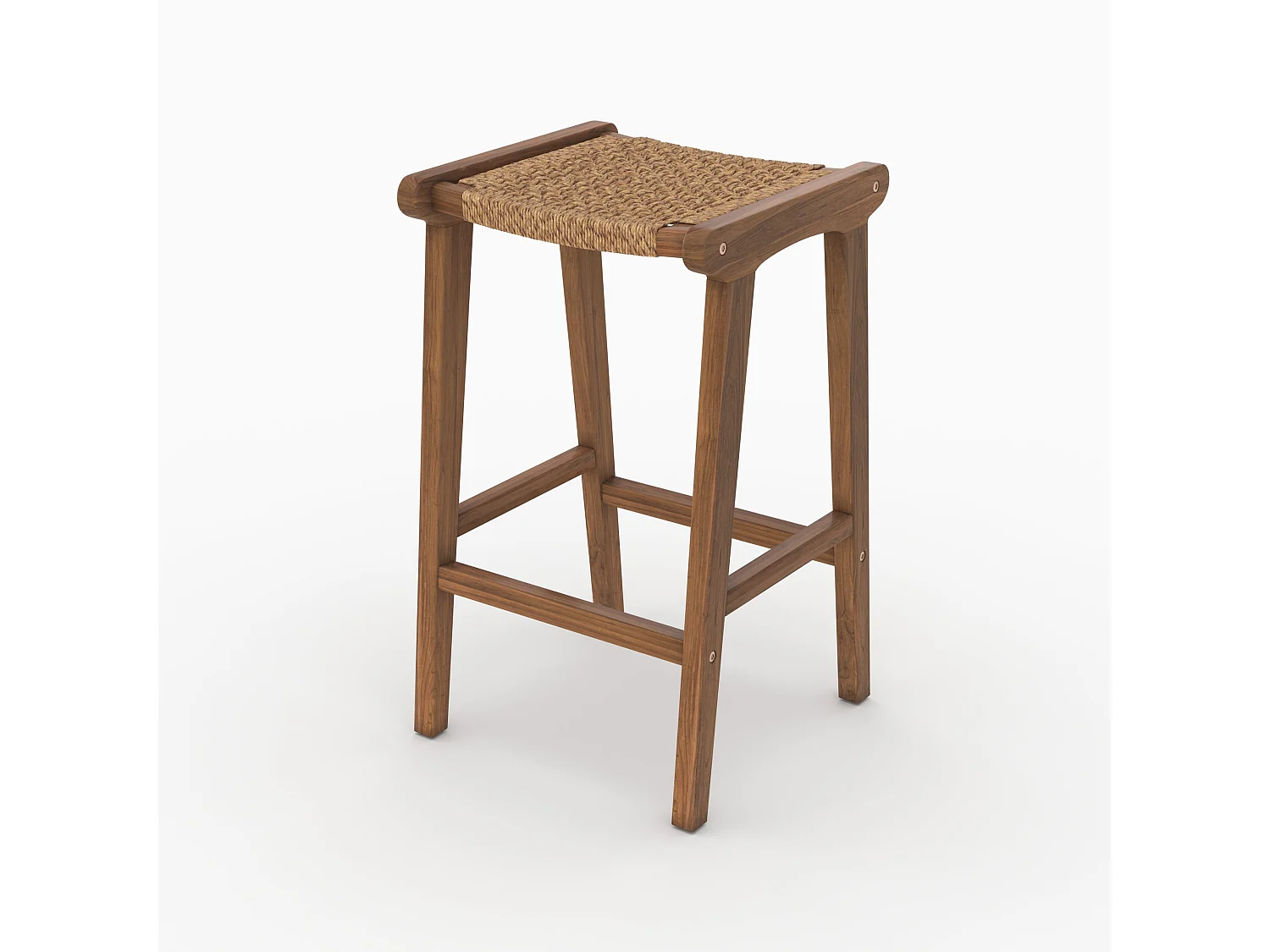 Tabouret pour îlot central 66 cm en teck vernis et tissage synthétique - Omaha