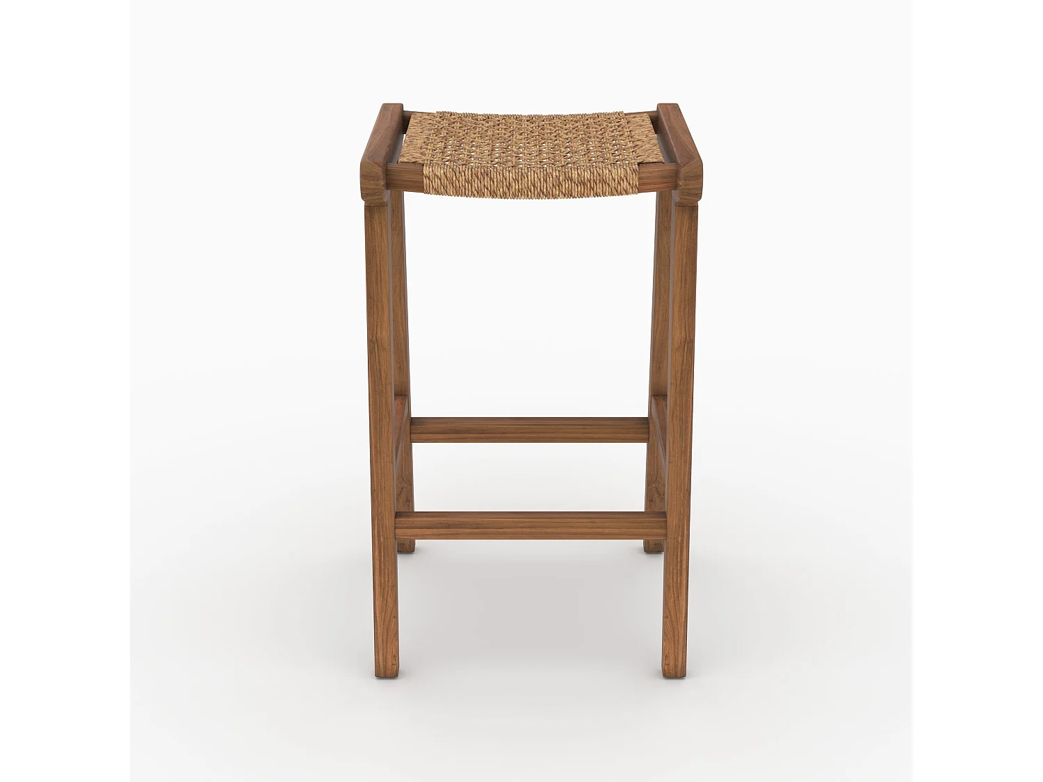 Tabouret pour îlot central 66 cm en teck vernis et tissage synthétique - Omaha