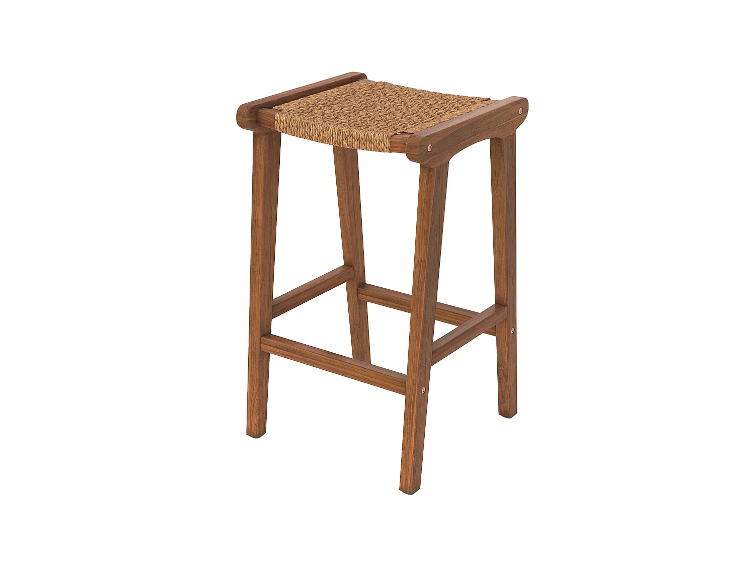 Tabouret pour îlot central 66 cm en teck vernis et tissage synthétique - Omaha