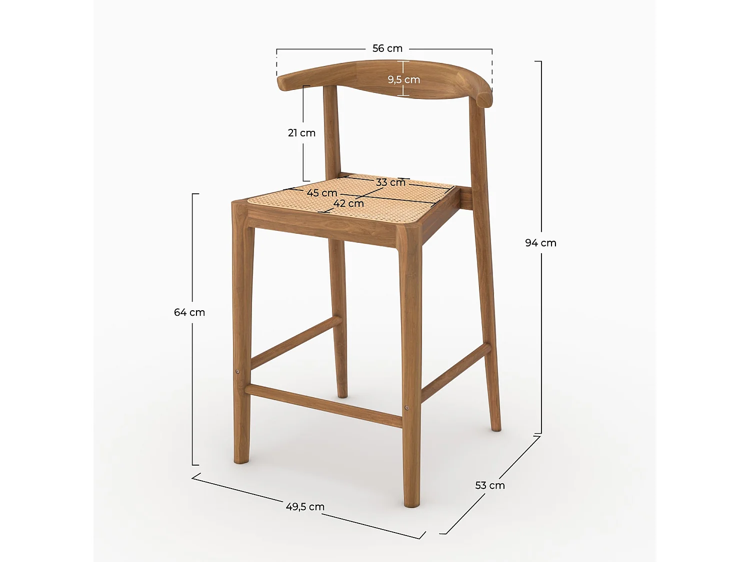 Lot de 2 chaises pour îlot central 64 cm en teck vernis et cannage - Alia