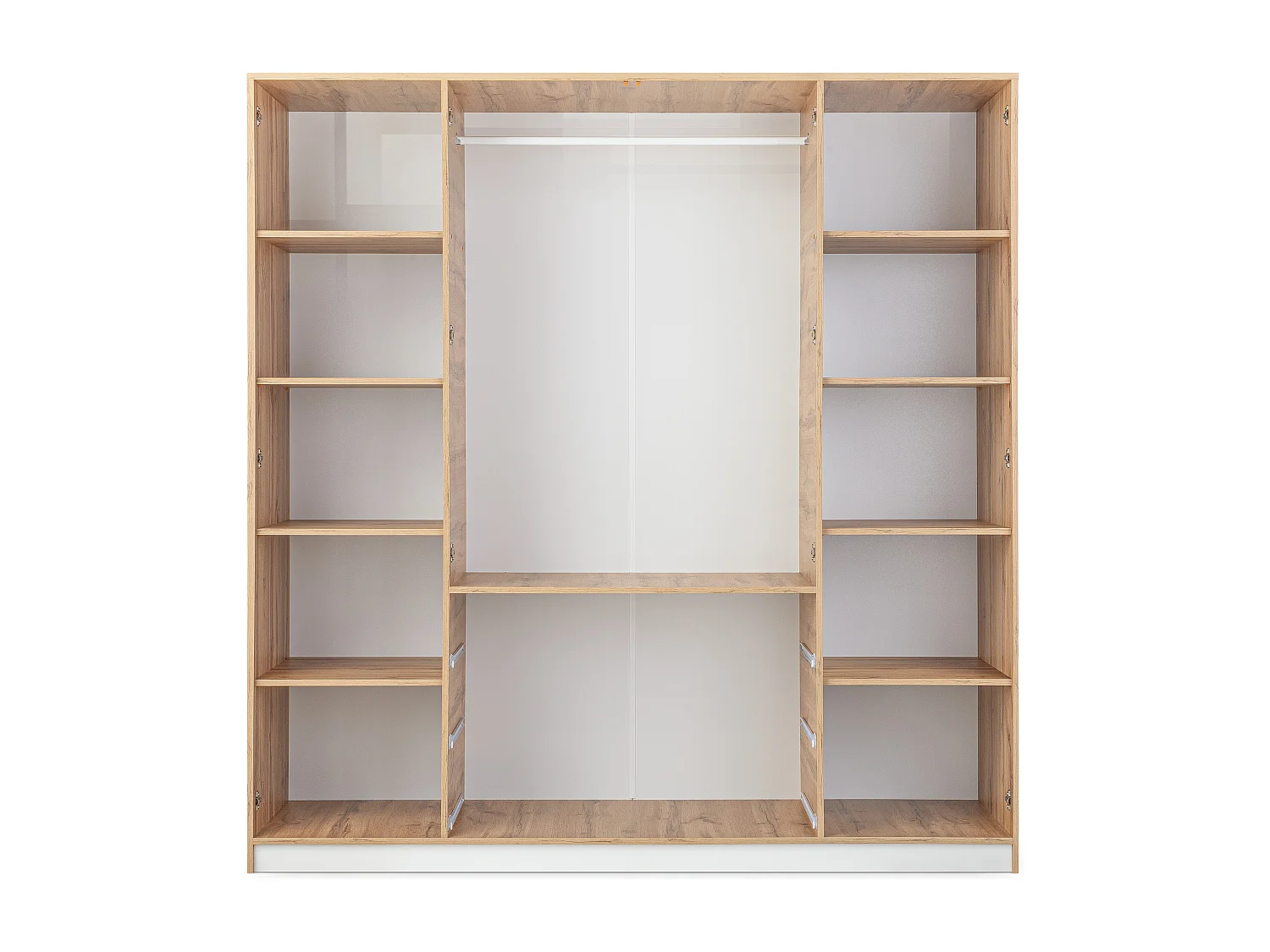 Armoire d'angle 6 portes et 3 tiroirs - Avec miroirs - L302/311 cm - Blanc et naturel - LAMIKI