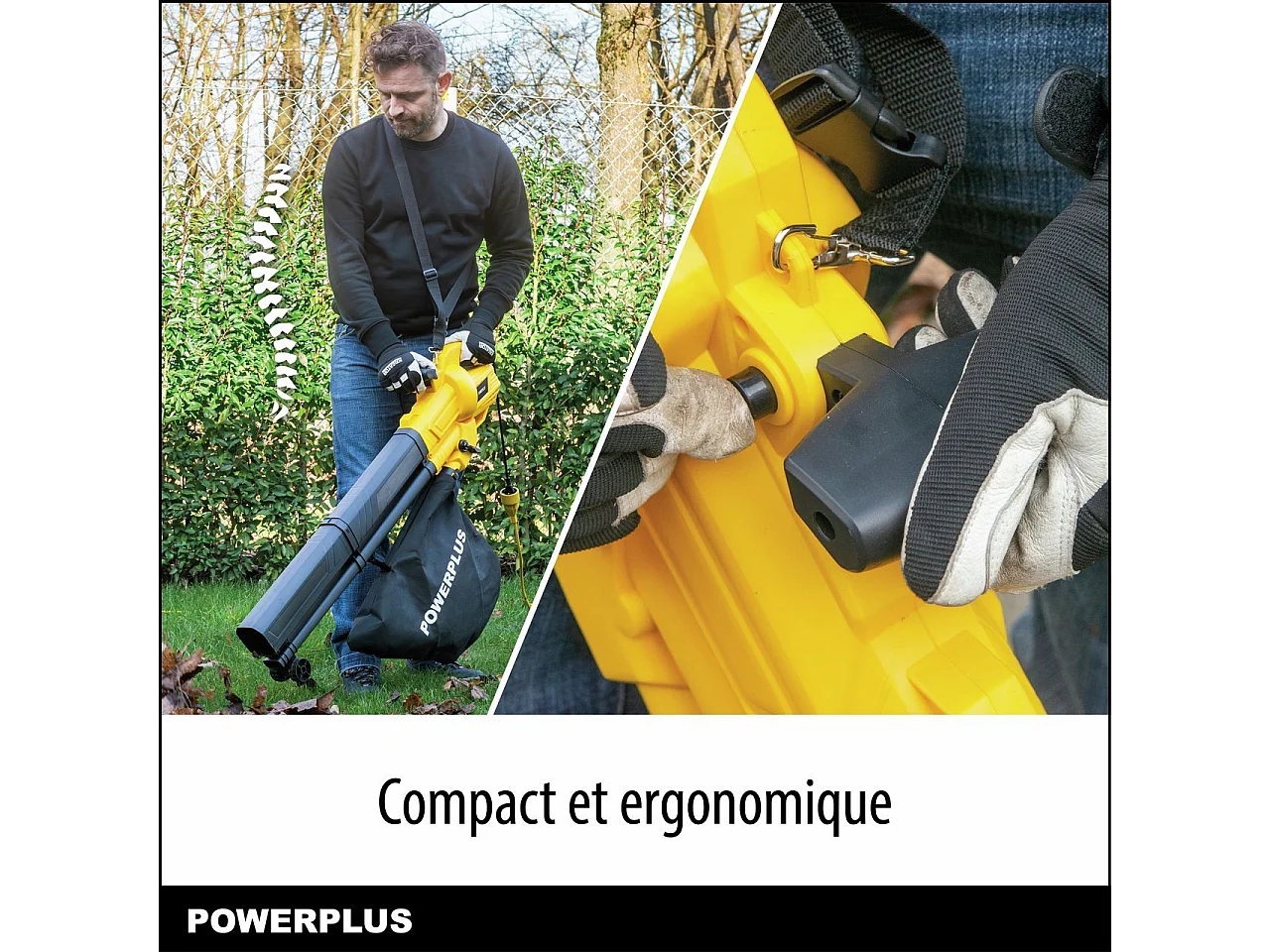 Elektrischer Laubbläser/-sauger POWERPLUS POWEG4030 3300W, 250 km/h, 40L Sack, integrierter Häcksler