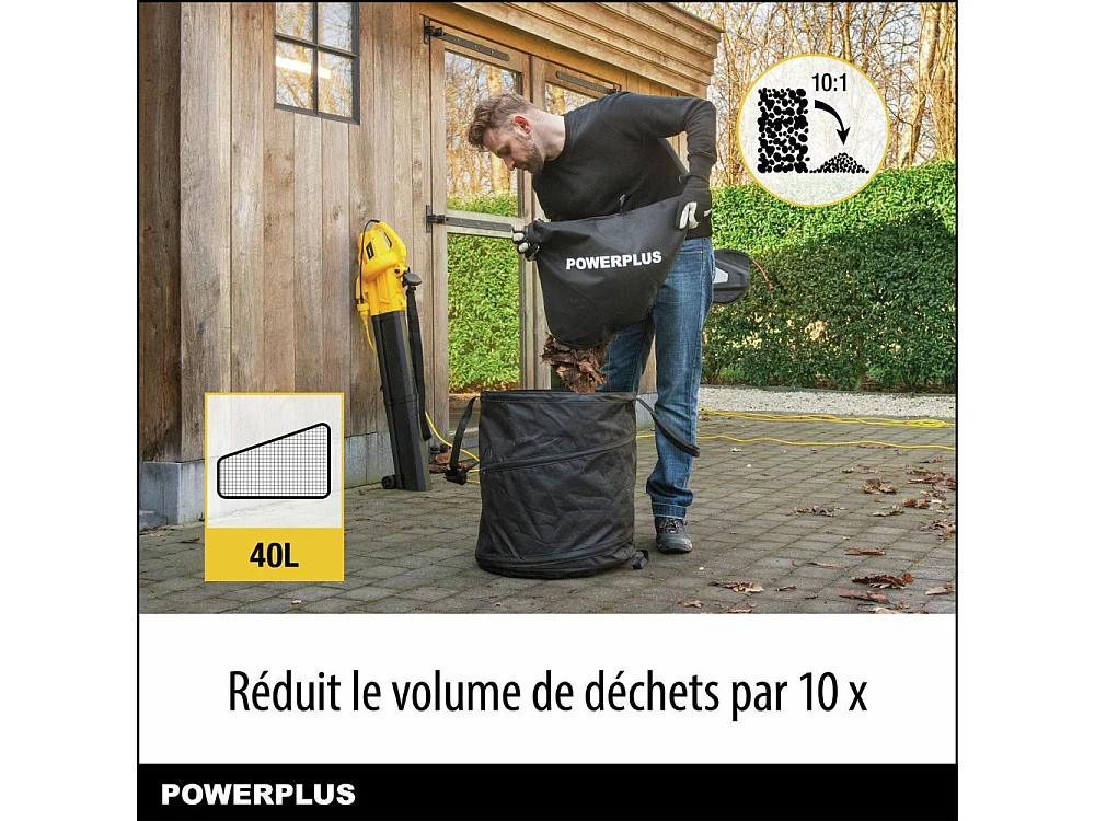 Souffleur de feuilles électrique - POWER PLUS - POWEG4030 - 3300 W - Vitesse d'air maximale de 250 km/h
