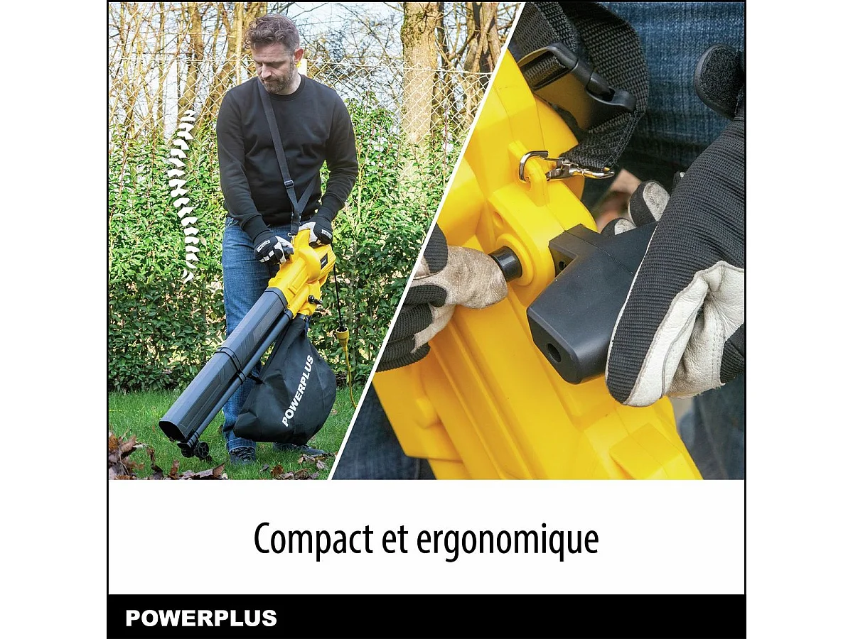 Souffleur de feuilles électrique - POWER PLUS - POWEG4030 - 3300 W - Vitesse d'air maximale de 250 km/h