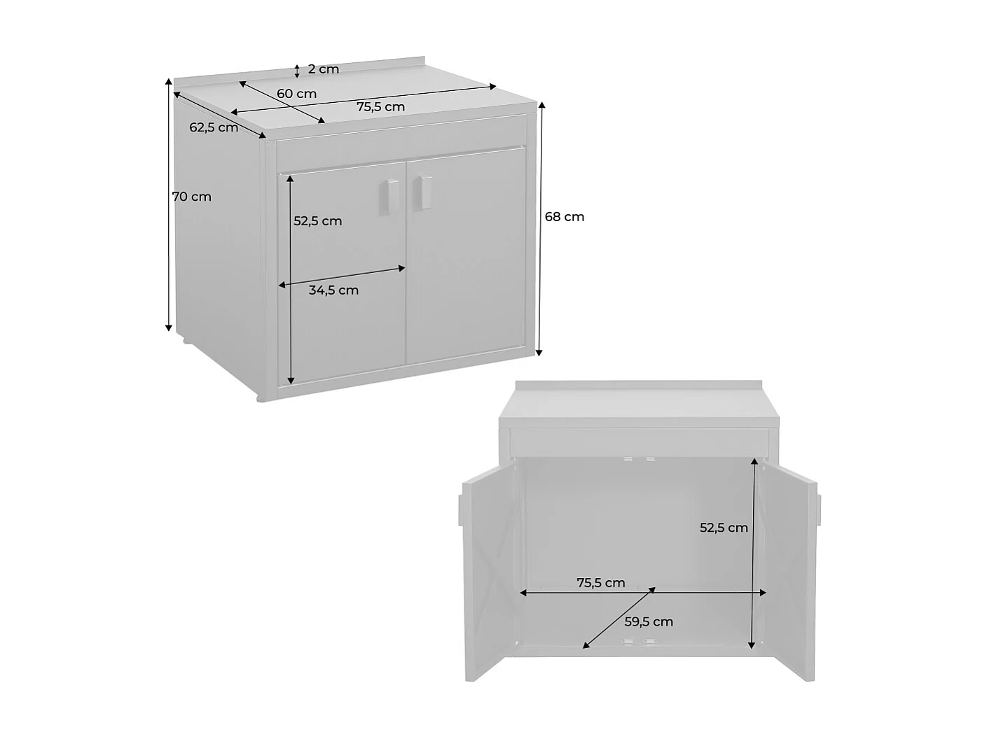 Cucina esterna in acciaio con 2 ante, 75,5cm, nero