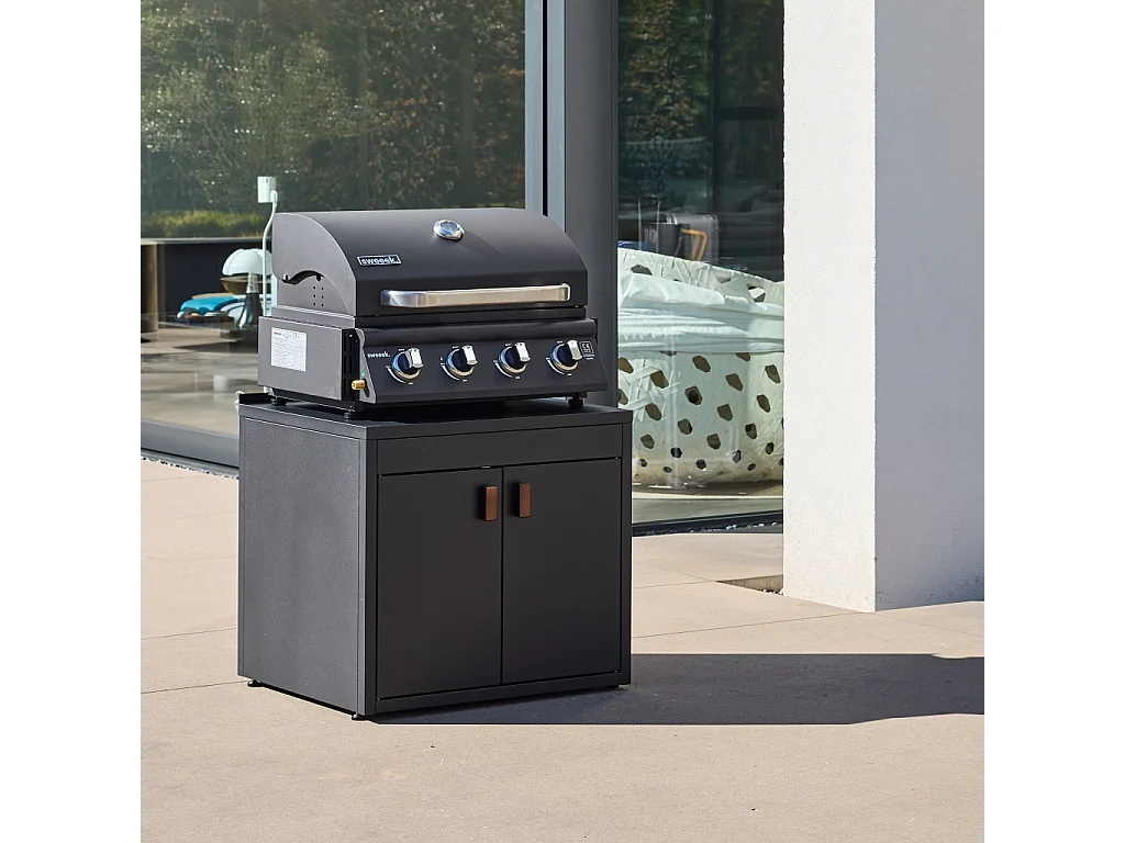 Módulo cocina exterior de acero 2 puertas, 80cm negro
