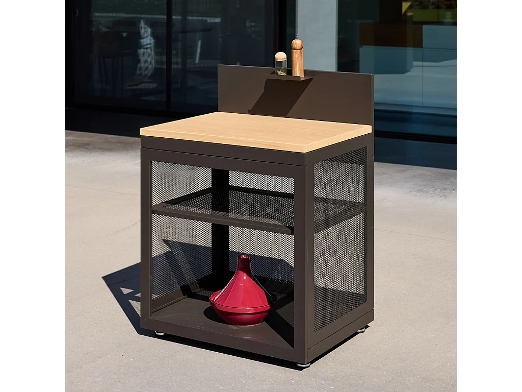 Cocina exterior de acero y decoración de madera 1 estante, 80cm negro