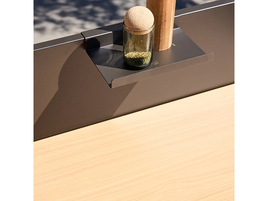 Cocina exterior de acero y decoración de madera 1 estante, 80cm negro