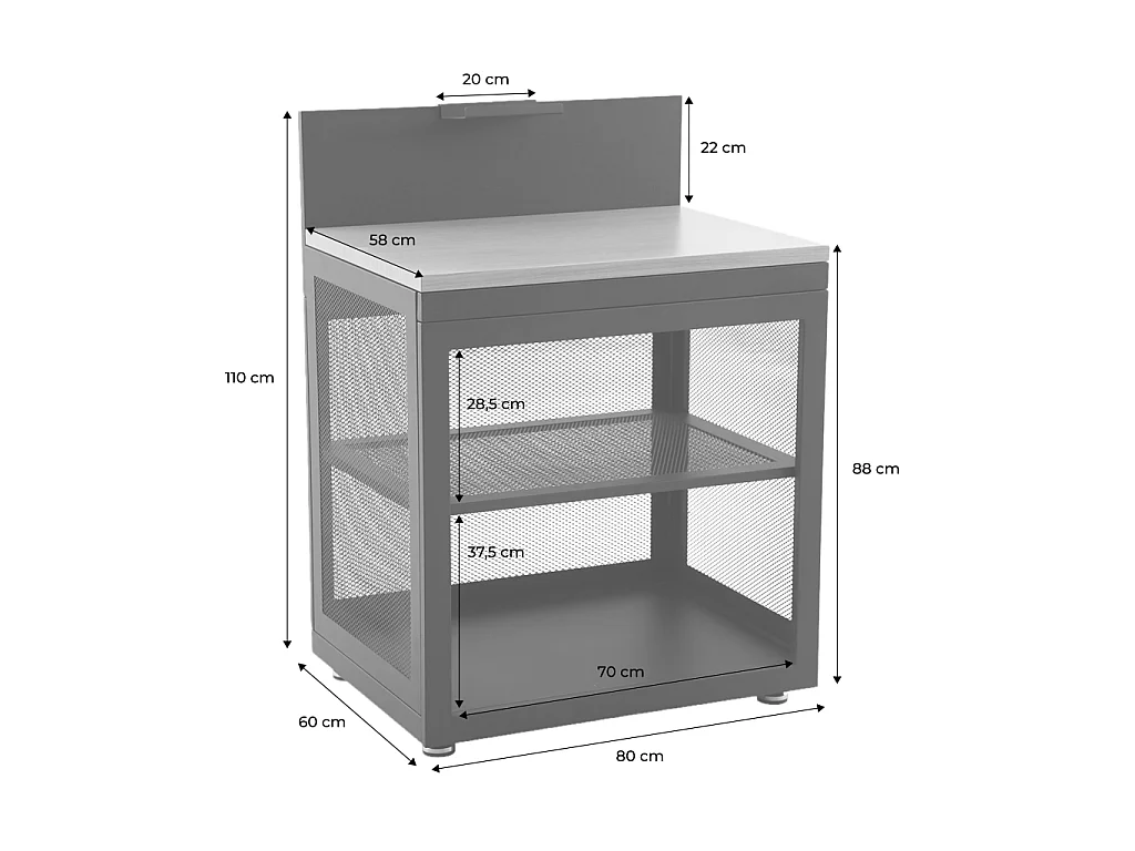 Cocina exterior de acero y decoración de madera 1 estante, 80cm negro
