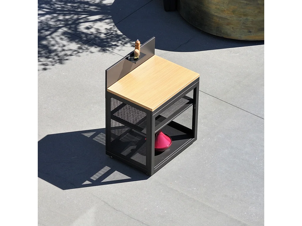 Cocina exterior de acero y decoración de madera 1 estante, 80cm negro