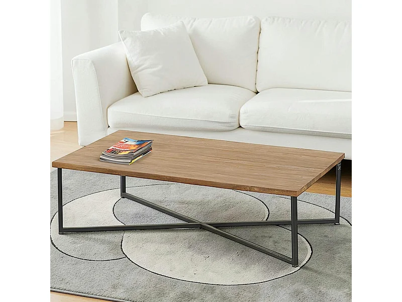 Table basse en teck pieds croisés métal PUNE