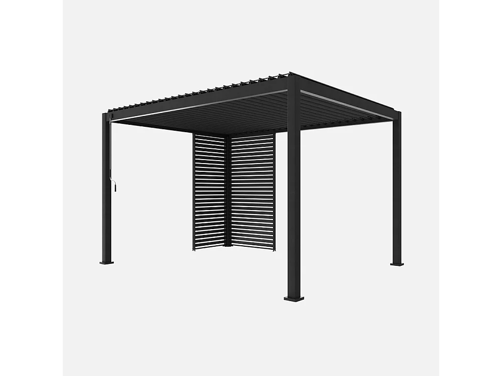 Pergola bioclimatique aluminium 4x3m anthracite + 1 persienne 100cm + 1 persienne 130cm Triomphe