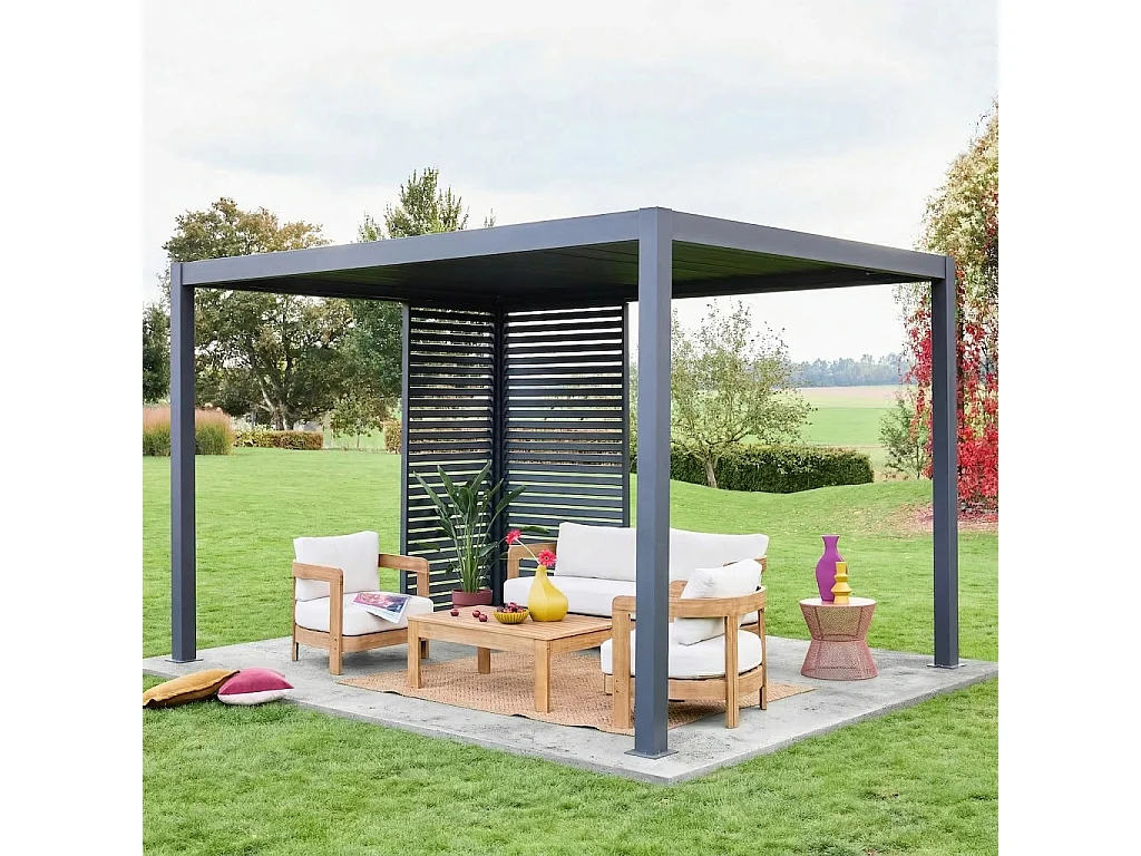 Pérgola bioclimática de aluminio 3x4m + 1 persiana 1m+ 1 persiana 1.3m