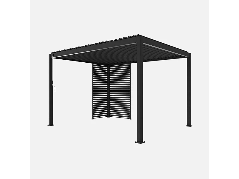 Pergola bioclimatique aluminium 4x3m anthracite + 1 persienne 100cm + 1 persienne 130cm Triomphe