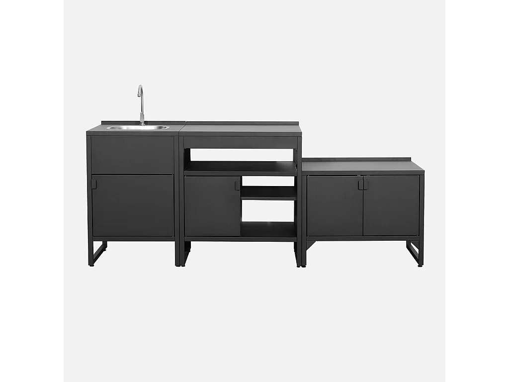 Cucina esterna 3 moduli acciaio inossidabile, nero