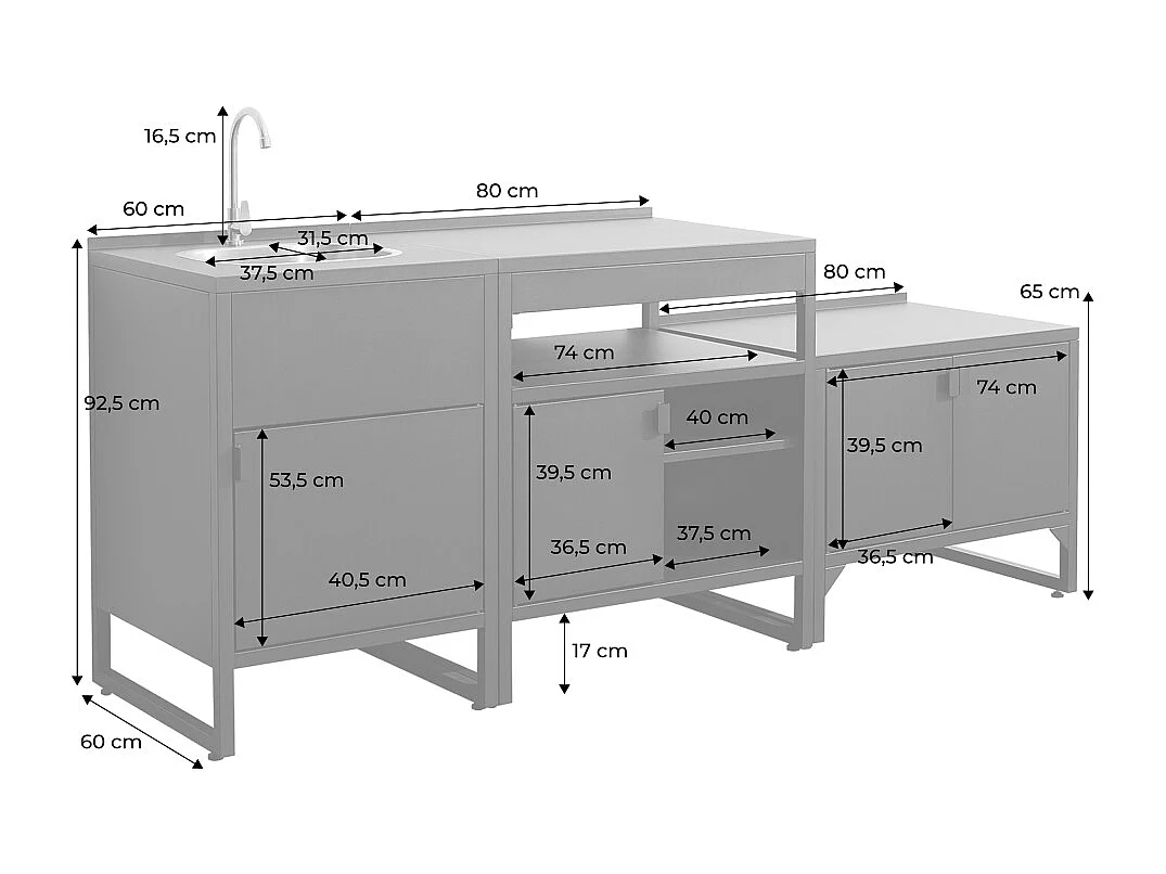 Cucina esterna 3 moduli acciaio inossidabile, nero