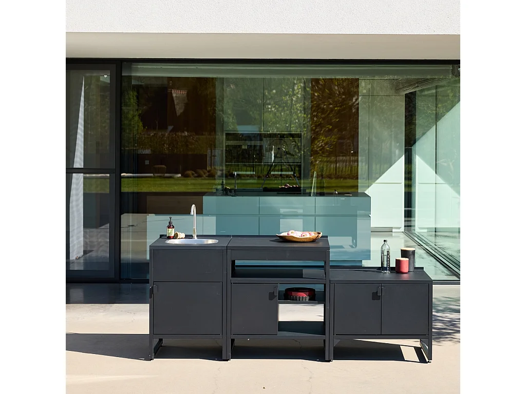 Cocina exterior 3 módulos acero inoxidable negro