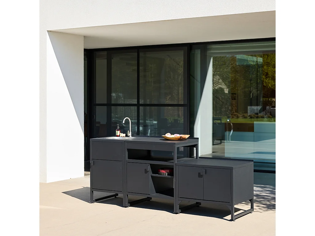 Cocina exterior 3 módulos acero inoxidable negro