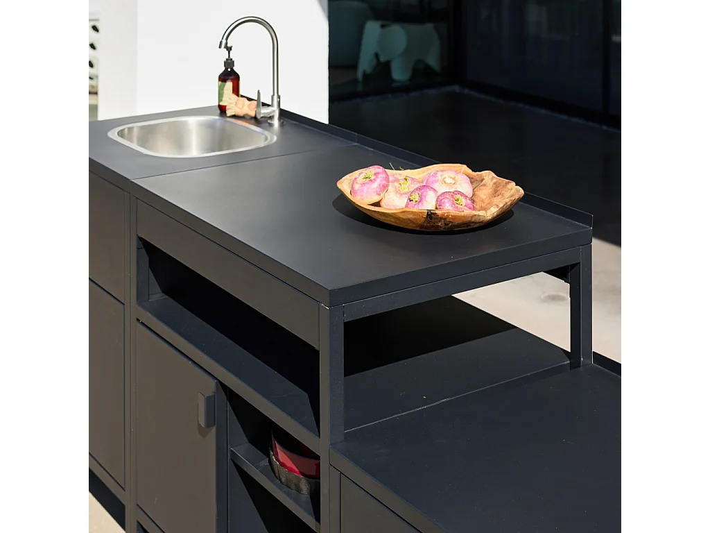 Cocina exterior 3 módulos acero inoxidable negro