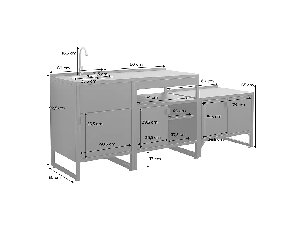 Cocina exterior 3 módulos acero inoxidable negro