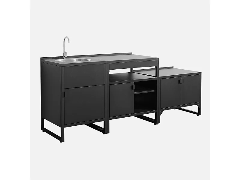 Cucina esterna 3 moduli acciaio inossidabile, nero