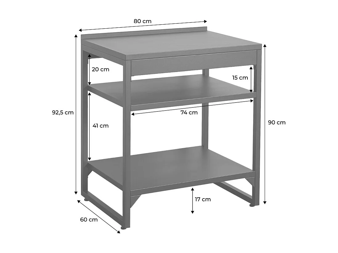 Cucina esterna in acciaio 2 ripiani, 80cm, nero