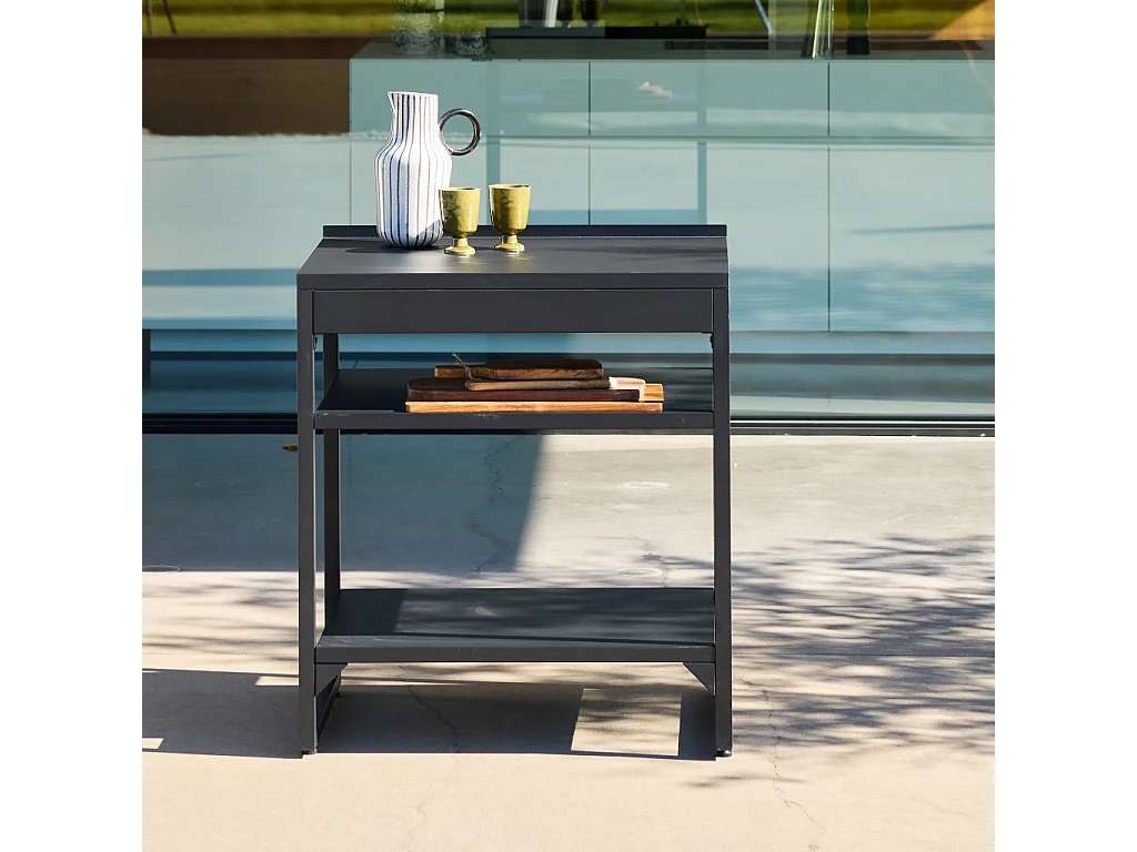 Cocina exterior de acero 2 estantes l80cm negro