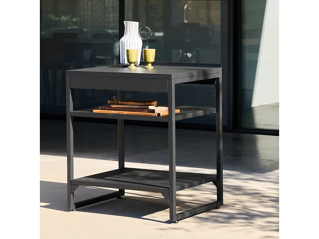 Cocina exterior de acero 2 estantes l80cm negro