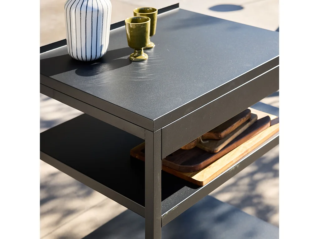 Cocina exterior de acero 2 estantes l80cm negro