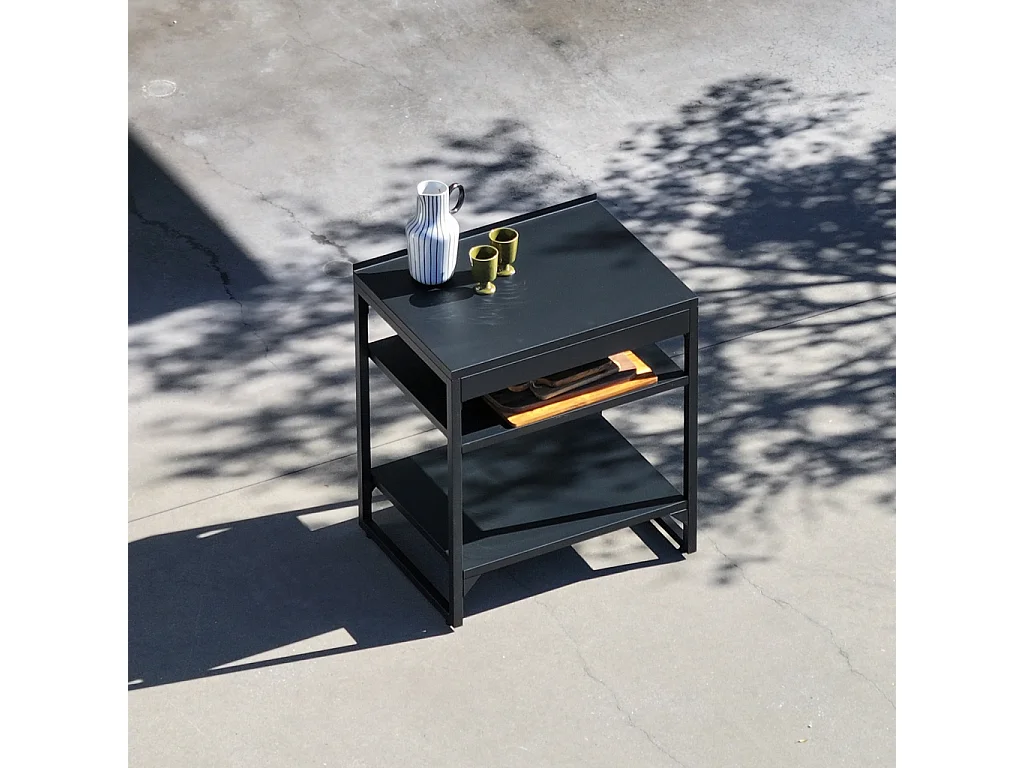 Cocina exterior de acero 2 estantes l80cm negro