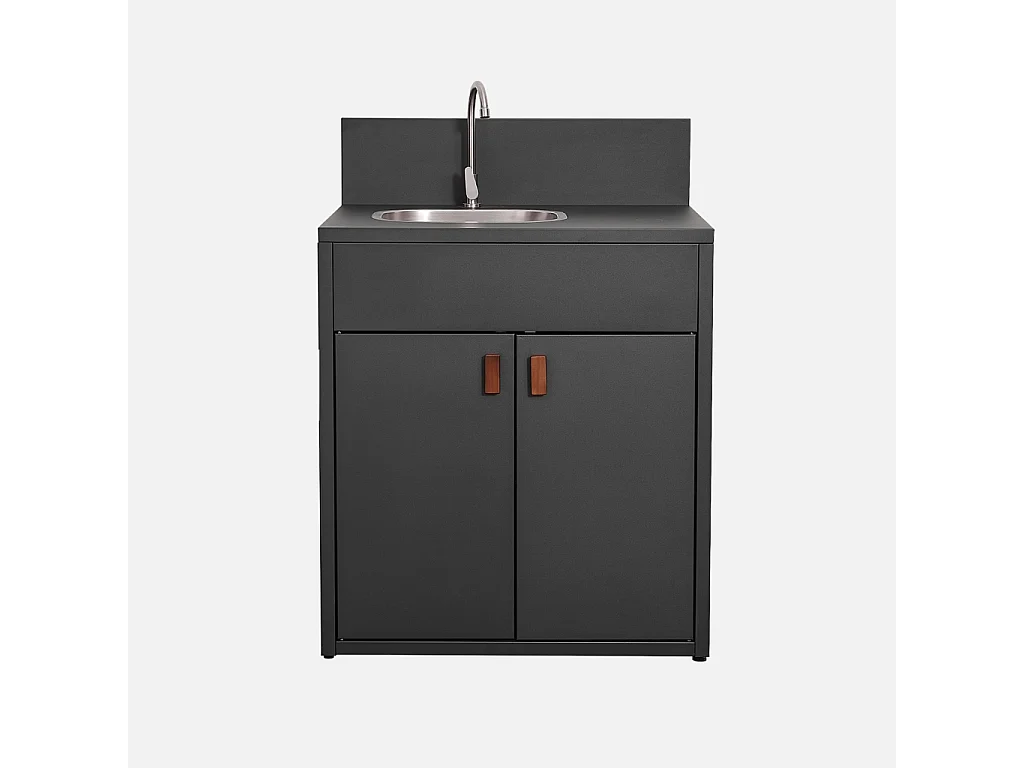 Cucina da esterno in acciaio con lavello e 2 ante, 80cm, nero