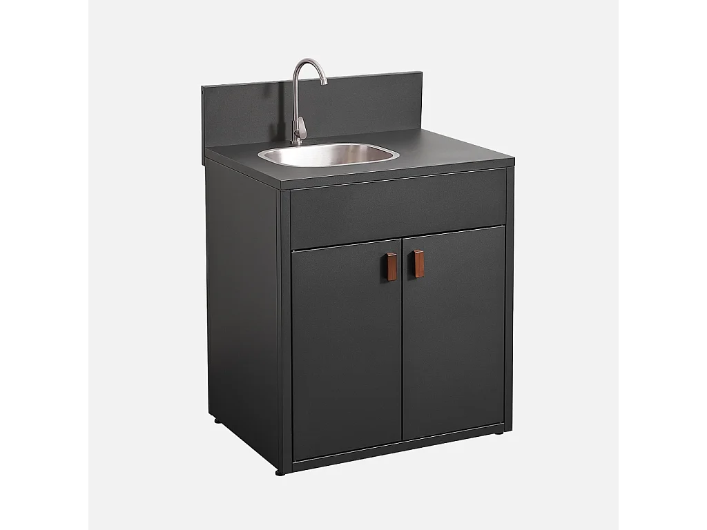 Cuisine extérieure acier évier et 2 portes L80cm noir - Thira