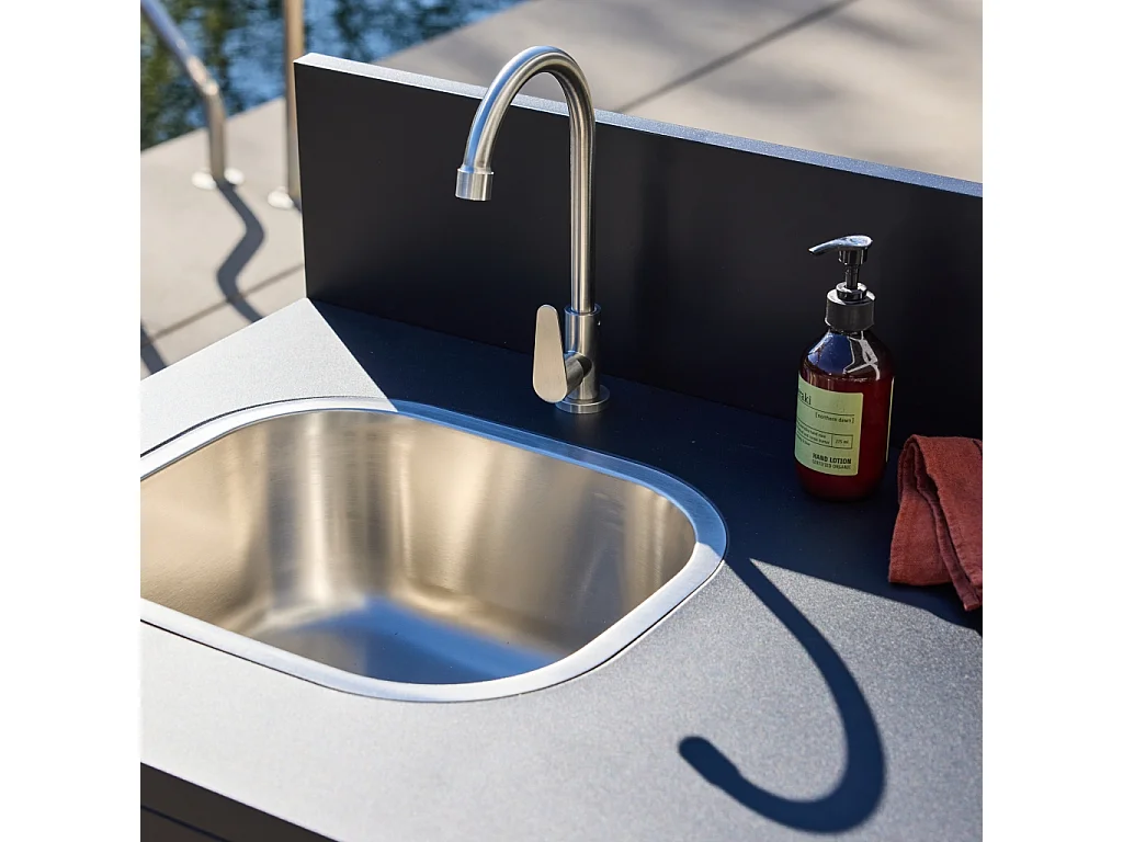 Cuisine extérieure acier évier et 2 portes L80cm noir - Thira