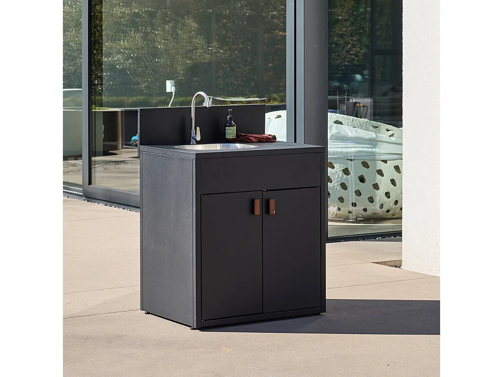 Cuisine extérieure acier évier et 2 portes L80cm noir - Thira