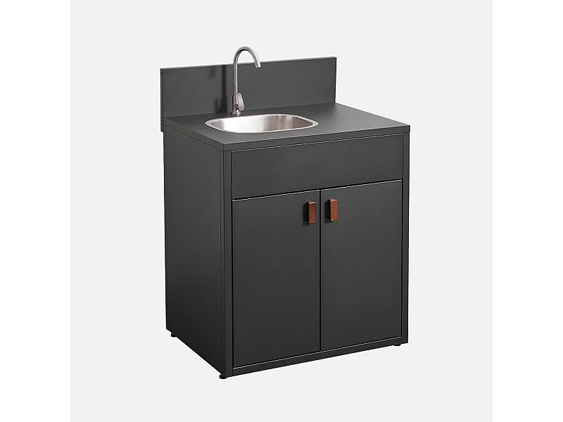 Cucina da esterno in acciaio con lavello e 2 ante, 80cm, nero