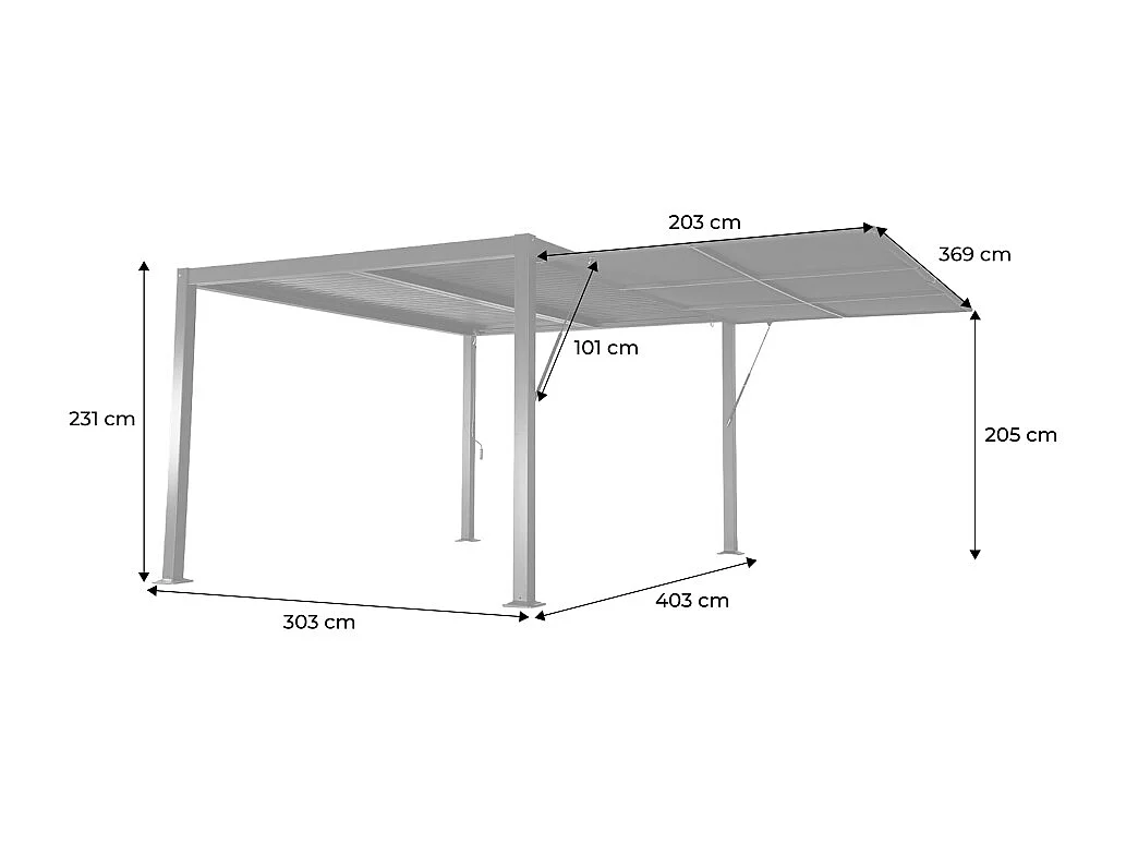 Pergola bioclimatique aluminium et acier 4x3m + auvent 4m anthracite Palace
