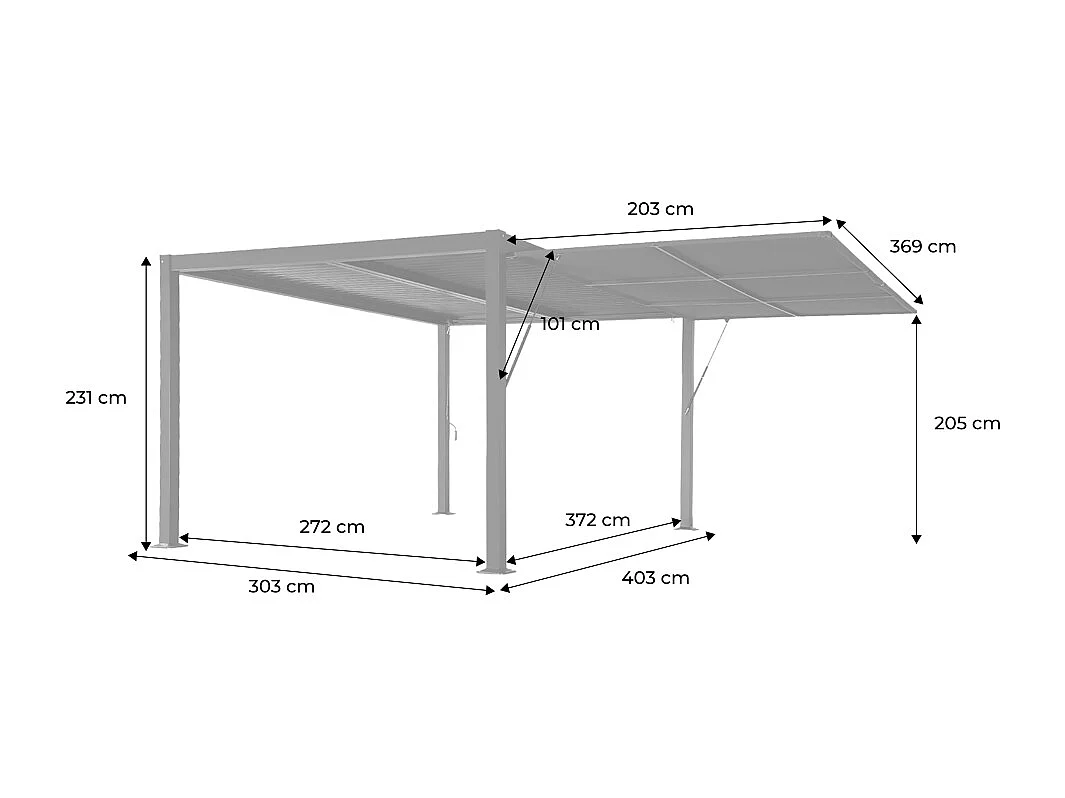 Pergola bioclimatique aluminium et acier 4x3m + auvent 4m anthracite Palace