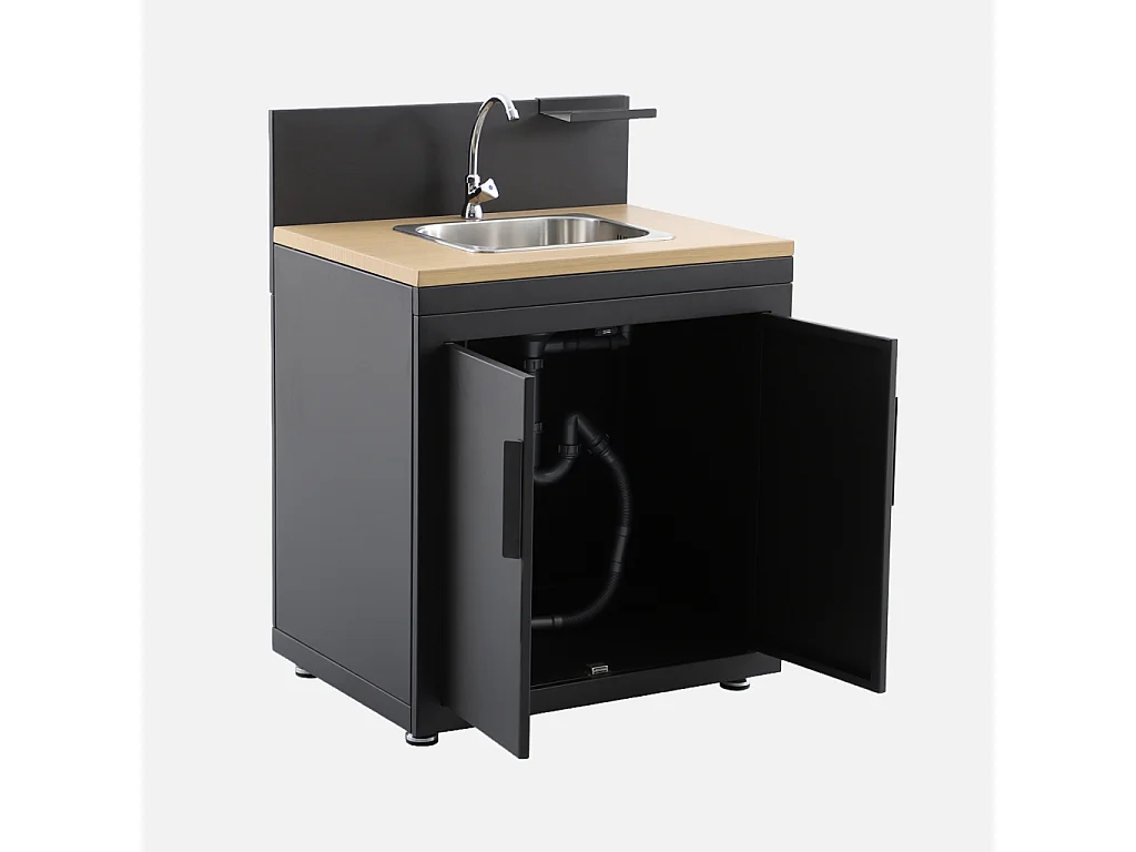 Cucina esterna in acciaio e decorazione in legno 1 lavello 2 porte 1